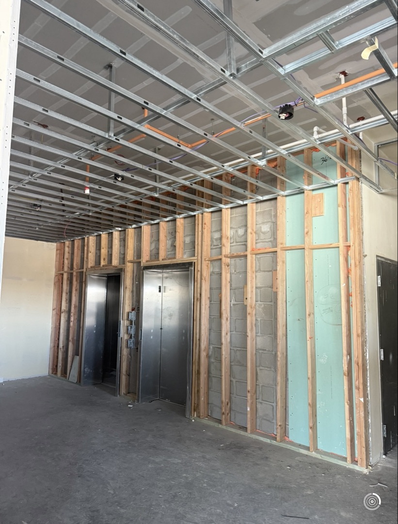 Steel stud metal framing installation in a commercial building